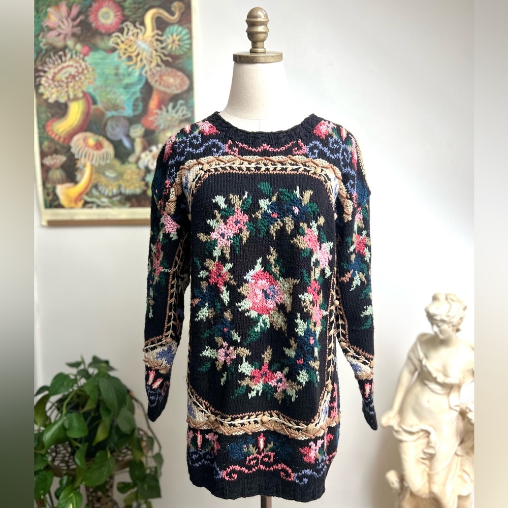 Vintage Black Floral Sweater